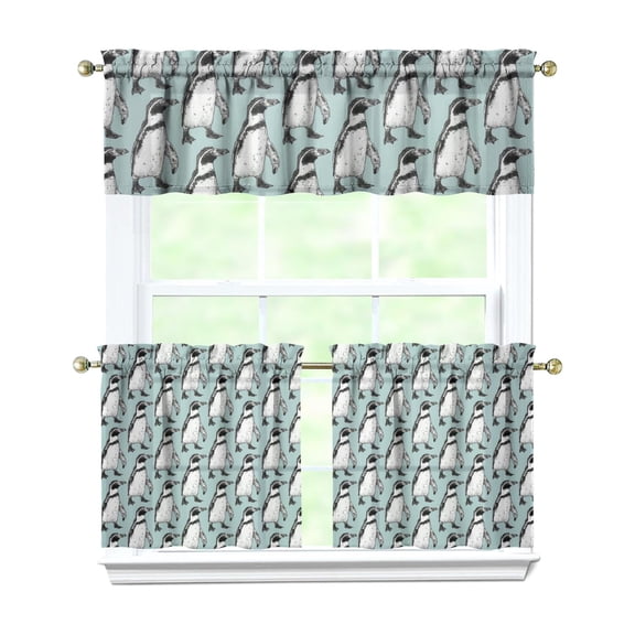 Penguin Decor Kitchen Curtains Set of 3 - Cartoon Emperor Print Farmhouse Rod Pocket Short Curtains (White) for Bathroom/Laundry Room, Machine Washable