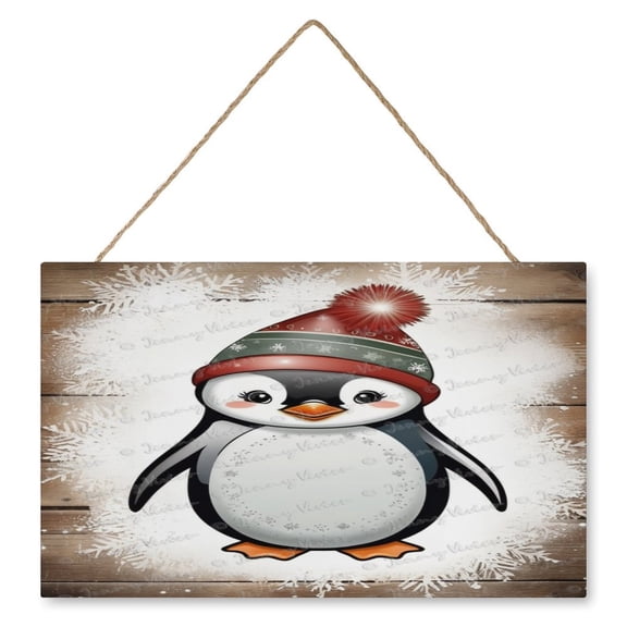 Penguin Decorative Wood Hanging Wood Plaque, Cute Animal Wall Decor For Bedroom Living Room, Wall Decor Art, Housewarming Gift 10x16 IN