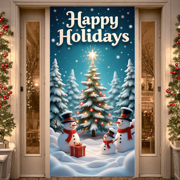 Penguin Design Holiday Banner Christmas Theme Snowflake Pattern for Winter Celebration Family Gathering Event Decoration