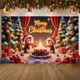 thumbnail image 1 of Penguin Design Merry Christmas Banner Christmas Tree Decor Christmas Display Red Gold Ornaments Snowy Scene Xmas Backdrop for Christmas Party Holiday Celebration Family Party, 1 of 9
