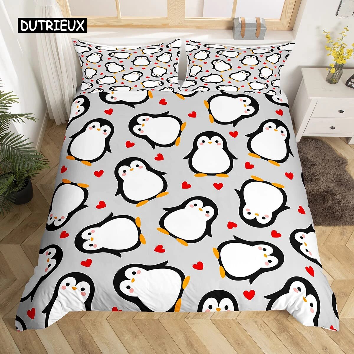 Penguin Duvet Cover Set Size Cute Animal Pattern For Kids Teens Bedding