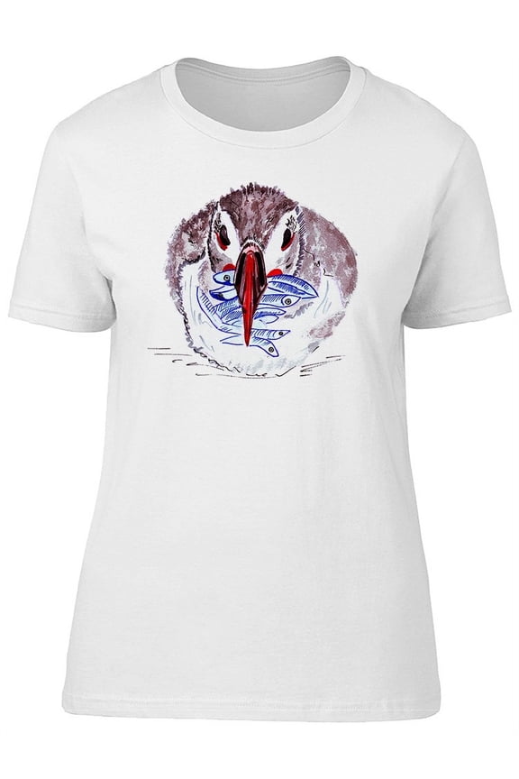 Penguin Eating Fish Drawing T-Shirt Men -Image by Shutterstock, Male Medium
