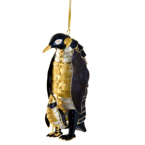 Penguin Family Articulated Cloisonne Metal Christmas Tree Ornament Bird Animal