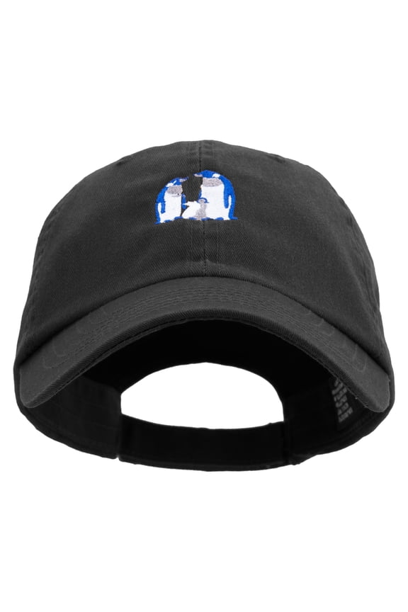 Penguin Family Embroidered Low Profile Washed Cap - Black OSFM