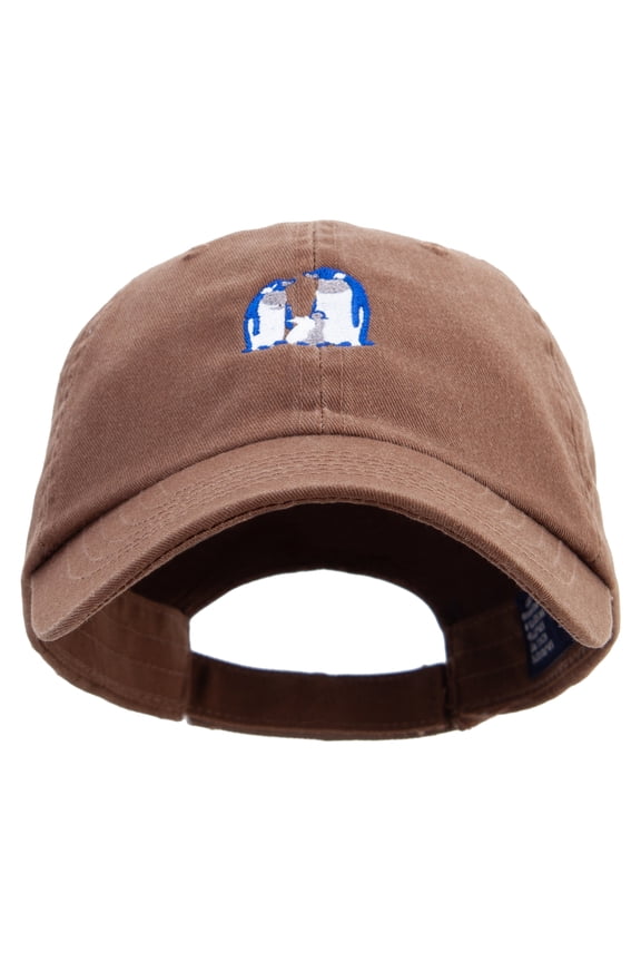 Penguin Family Embroidered Low Profile Washed Cap - Brown OSFM