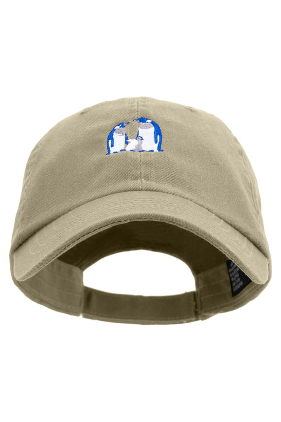 Penguin Family Embroidered Low Profile Washed Cap - Khaki OSFM