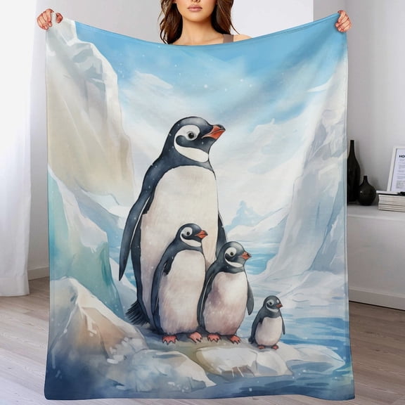 Penguin Family Flannel Blanket for Couch 60"x80" Cute Animal Penguins Throw Blanket Super Soft Warm Throw Flannel Blanket for Bed Sofa Couch Throw Blanket for Women Men