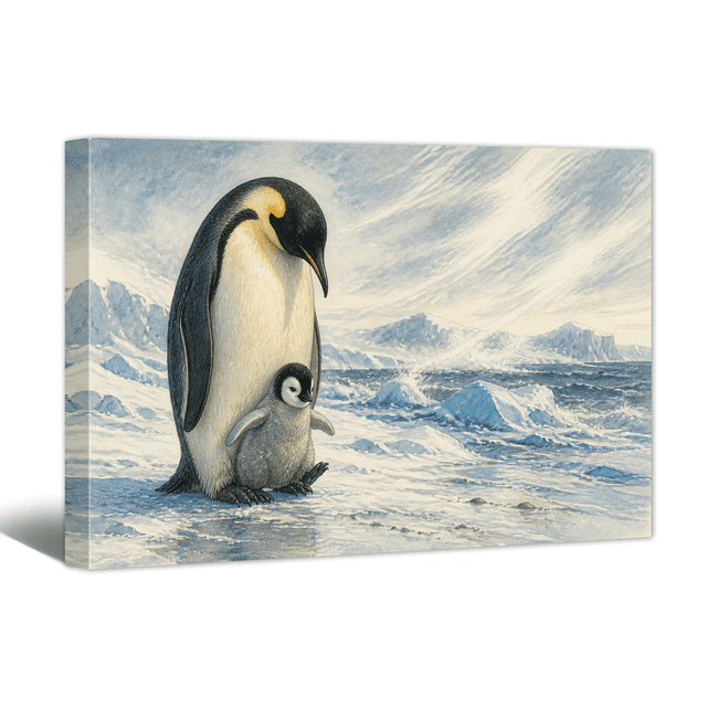 Penguin Family Hang Out Canvas Wall Art Parent Accompany Baby Picture ...