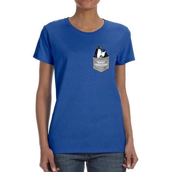 Penguin Family In Pocket Shaped T-Shirt Women -Image by Shutterstock, Female 3X-Large