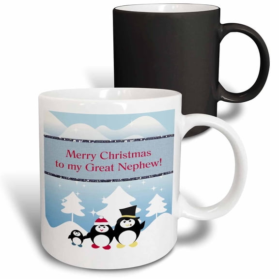 3drose, Penguin Family on a Winters Day, Great Nephew, 11oz Magic Transforming Mug