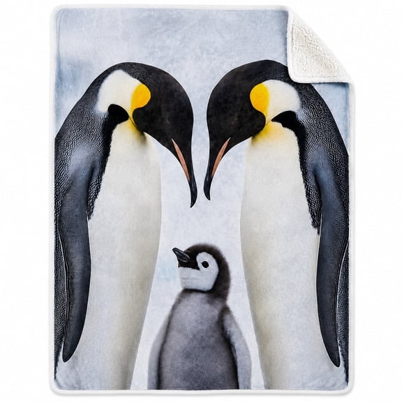 Penguin Family Sherpa Blanket, Soft Polyester Fleece Throw