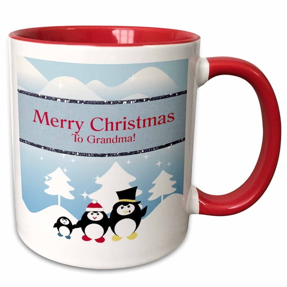 Penguin Family on a Winters Day, Merry Christmas, Grandma 11oz Two-Tone Red Mug mug-167341-5