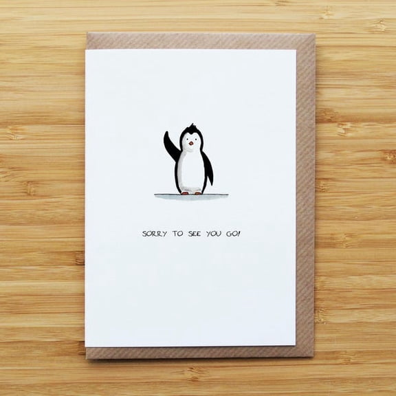 Penguin Farewell Card for Friends and Colleagues, Cute Illustrated Design, Blank Inside for Personal Messages