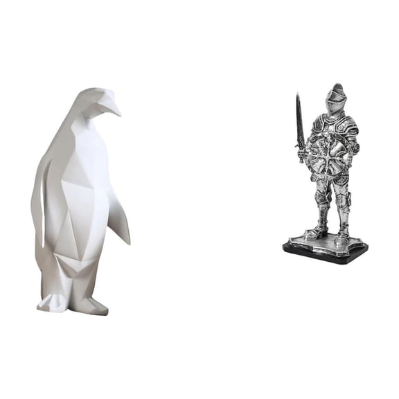 Penguin Figurine Knight Statue Resin Collectable Vintage Animal Sculpture for Shelf Entryway Living Room Home Decoration