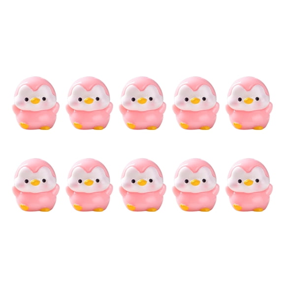 Penguin Figurines Set, Miniature Resin Penguin Decor, 10Pcs Small Penguin Toys for Fairy Garden Terrarium DIY Crafts(Pink-A)