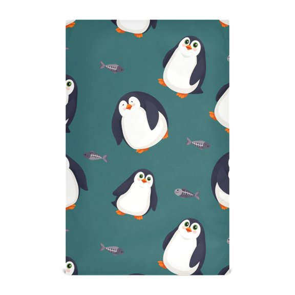 Penguin Fish Pattern Kitchen Towels Waffle Weave Decorative Tea Towels Multi Use Dishcloths 28x18in