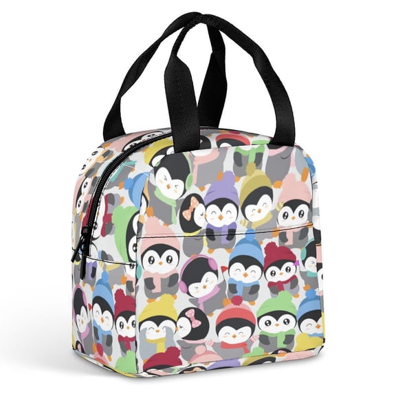 Penguin Flightless Bird Graphics Clip Art Animation Animated Cartoon Snow Large Capacity Lunch Bag Insulated Lunch Box for Men Women Travel Office Picnic Portable Lunch Tote Bag