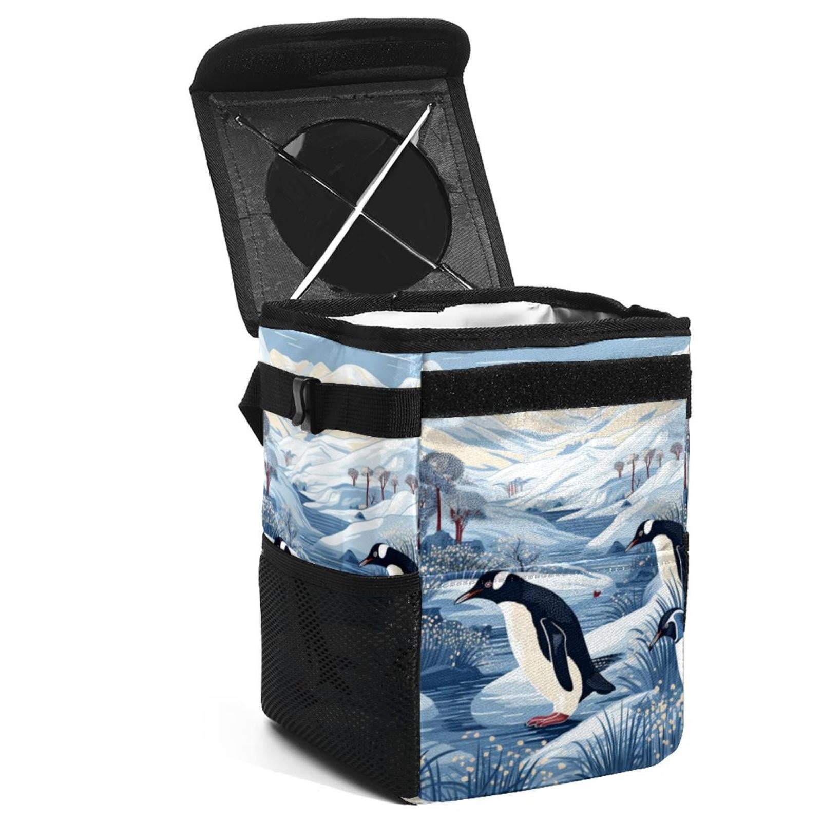 Veemoon 2pcs Cute Penguin Desktop Trash Bin With Lid Mini Waste Organizer For Desk Car Office And Kitchen Compact Plastic Garbage Can For Small Spaces