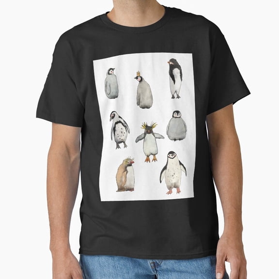 Penguin Gang Cute Winter Bird Group Squad Animal Art Graphic Unisex T-Shirt, up to Size 5XL