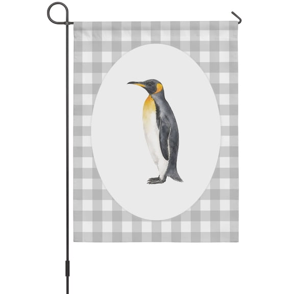 Penguin Garden Flags For Outdoor, Gray Plaid Modern Funny Animal Small Double Side Yard Flags Weather Proof Garden Decor for Lawn Outside Holiday 12 x 18 Inches