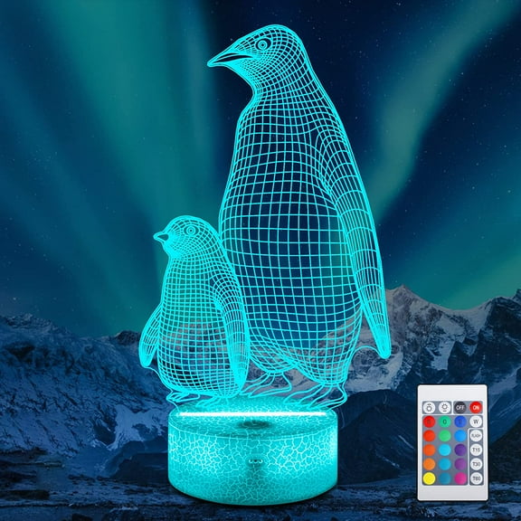Penguin Gift, Penguin 3D Night Light for Kids, 16 Colors Changing Illusion Lamp with Remote Control Dimmable Function 4 Flashing Mode, Kids Bedroom Decor Gifts for Boys Girls