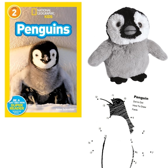 Penguin Gift Set includes a Stuffed Animal Plush, Penguins National Geographic Easy Reader by Anne Schreiber, and an Activity Booklet (Educational Arctic Adventure STEM STEAM Learning for Kids)