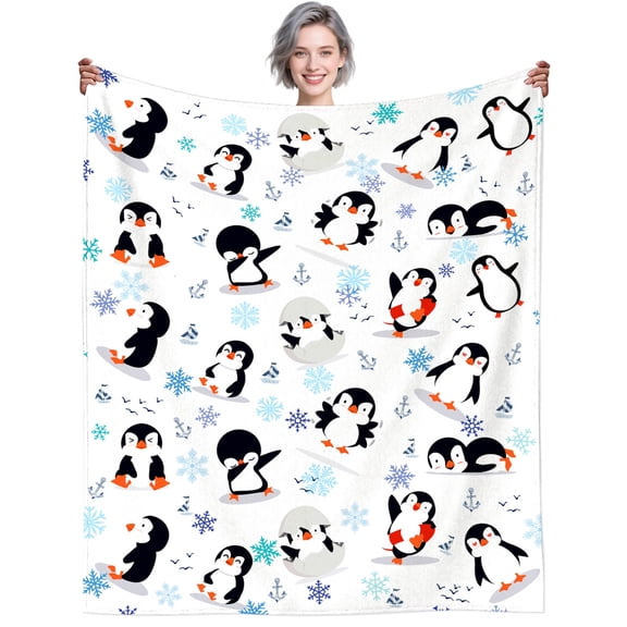 Penguin Gifts Blankets Stuff Penguins Blanket Throw Plush Lightweight Cozy Flannel Bedding Cute Penguin Gifts for Women Adults Men Sofa Couch Bed Room Decor 50"X40"