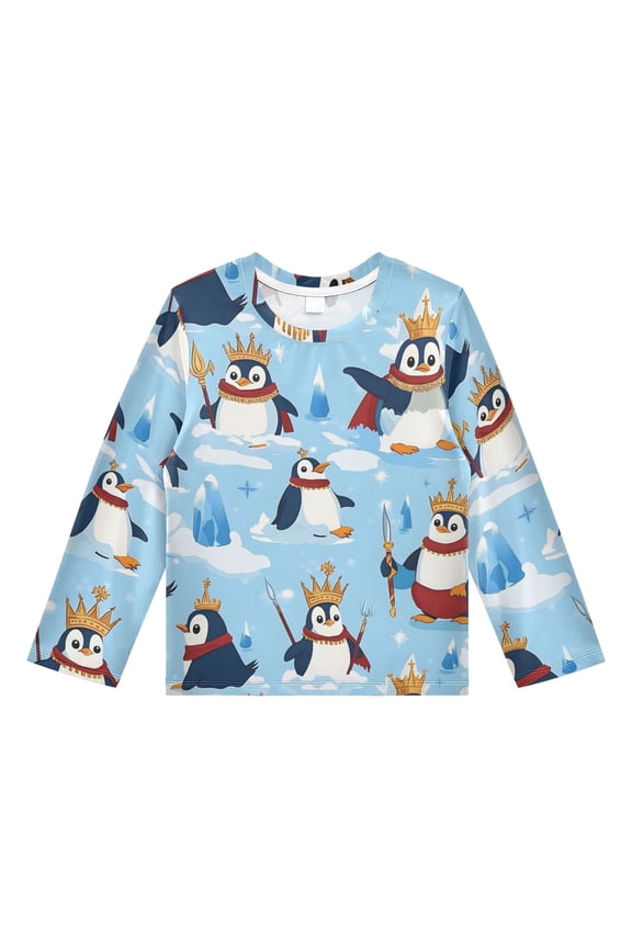 Penguin Glacier Crown Pattern Boys' Rash Guard Shirts UPF 50 Plus Sun Protection Short Sleeve Swim Tees 4T