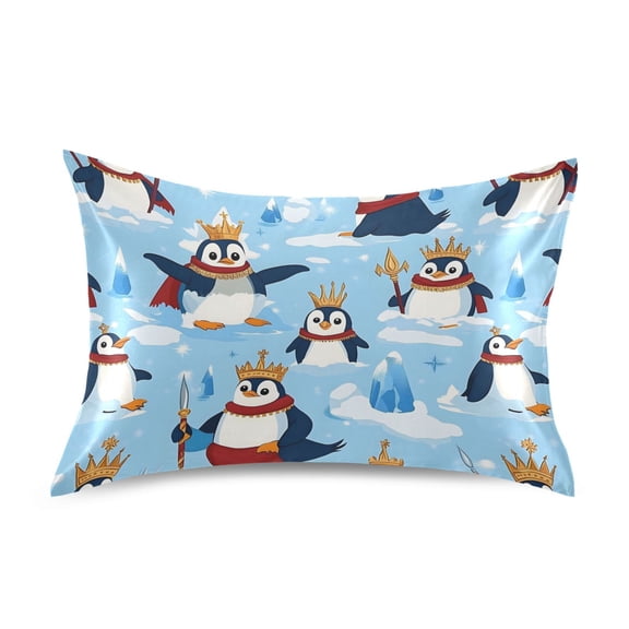 Penguin Glacier Crown Pattern Queen Size Satin Pillowcase 30''x20'' Double-Sided Print Soft Wrinkle Resistant