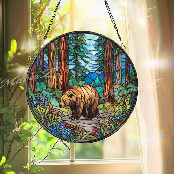 Penguin Glass Suncatcher, Oval Arctic Ice Window Panel, Polar Animal, 3.5 in