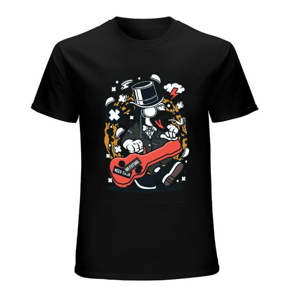 Penguin Guitar Vintage T-shirt Mens Cotton Classic Crewneck Short Sleeve Tees Unisex Black 3XL