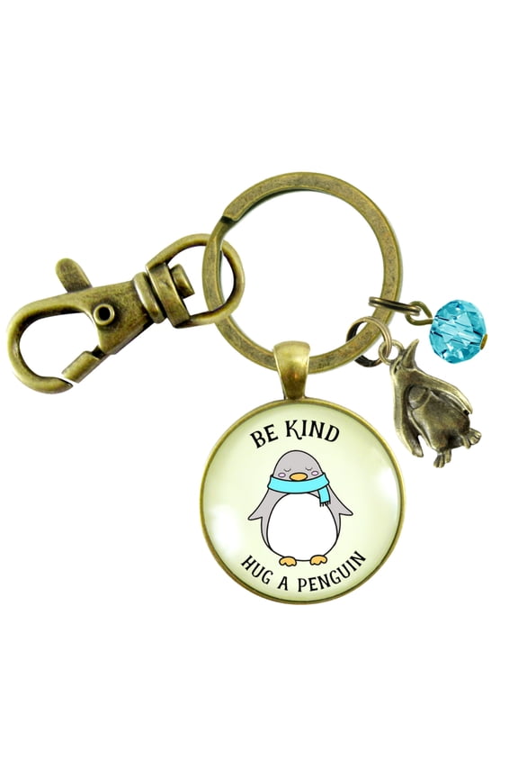 Penguin Gutsy Goodness Bronze Keychain Be Kind Hug A Penguin Theme Friendship Jewelry