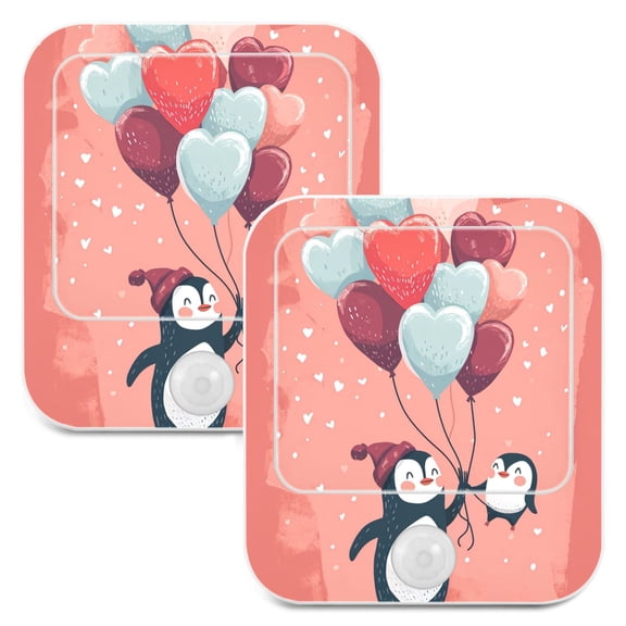 Penguin Hearts Balloons Night Lights Plug into Wall LED with Auto Light Sensor Warm Light for Kids Hallway Bedroom Living Room Kitchen Bathroom Set of 2