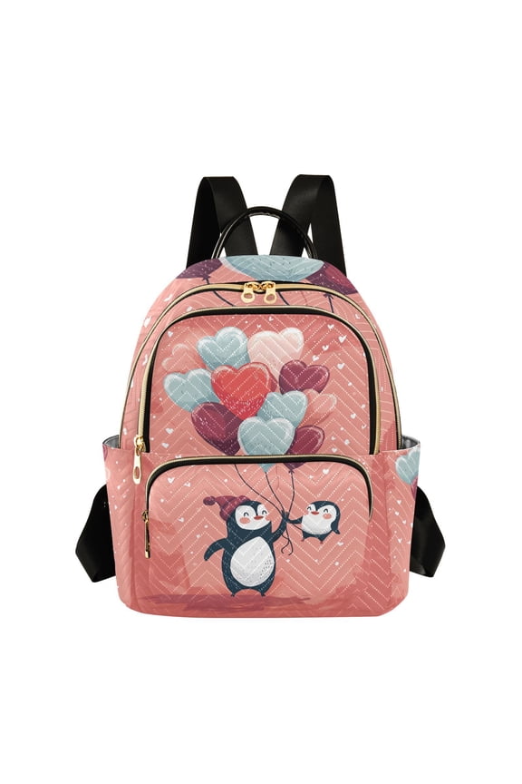 Penguin Hearts Balloons Travel Laptop Backpack Casual Daypack Lightweight Bookbag Compartment for Business