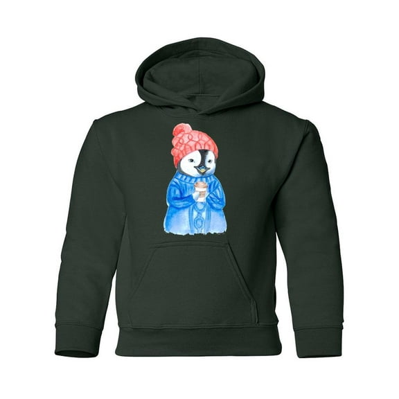 Penguin Holding Coffee Hoodie Juniors -Image by Shutterstock,  Medium