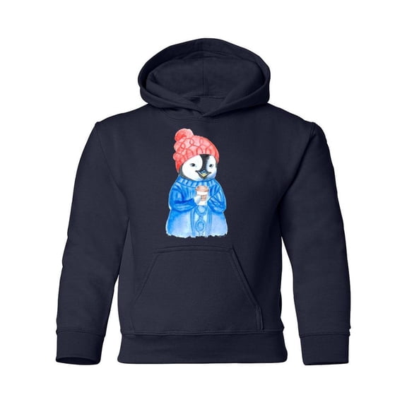 Penguin Holding Coffee Hoodie Juniors -Image by Shutterstock,  x-Large