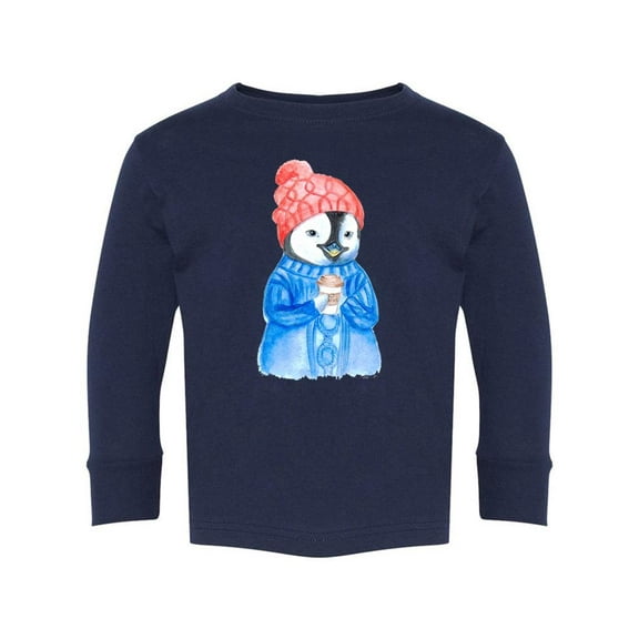 Penguin Holding Coffee Long Sleeve Toddler -Image by Shutterstock, 3 Toddler