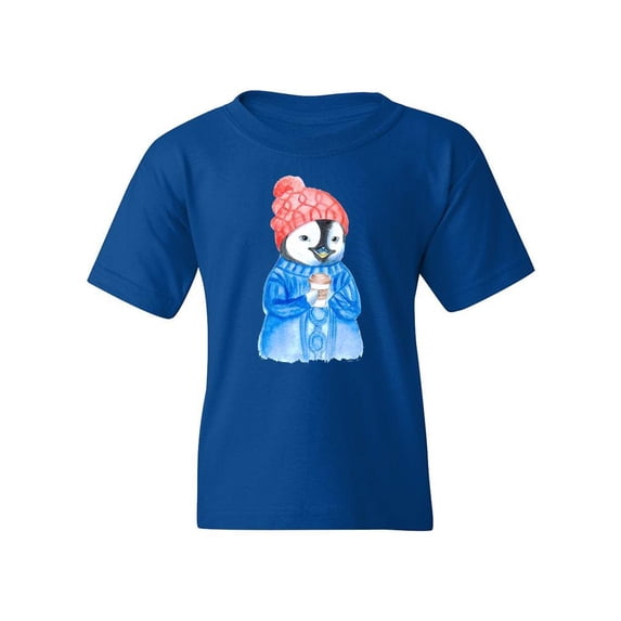 Penguin Holding Coffee T-Shirt Juniors -Image by Shutterstock, x-Small