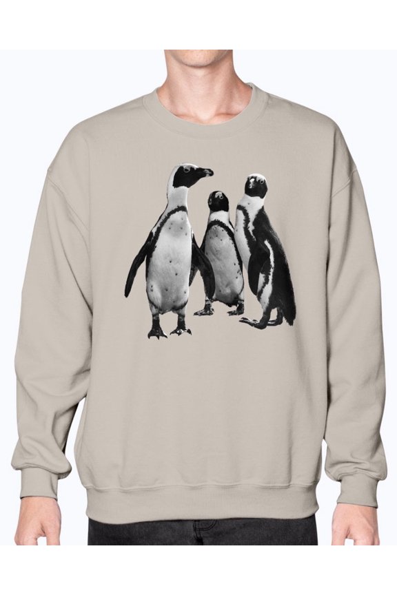 Unisex Crewneck Sweatshirt - Fleece Knit Pullover - Penguin Huddle, Sand, XL