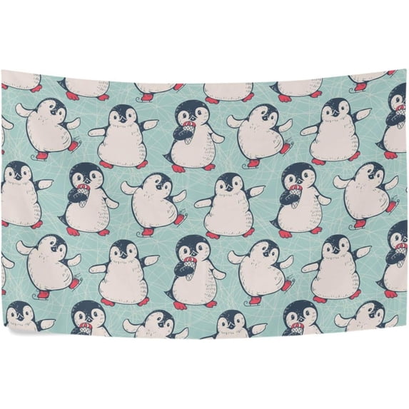Penguin Ice Cream Tapestry Wall Hanging Tapestries Happy Colorful Hippie Psychedelic Art Polyester Carpet Wall Decorative for Living Room Bedroom 60x51inch Gift Decor