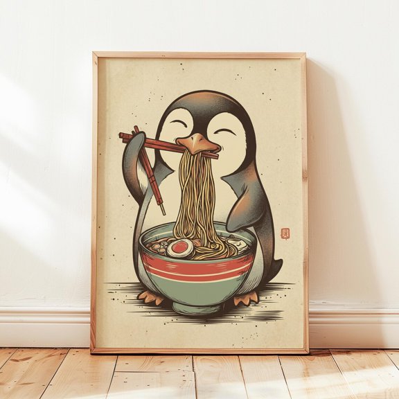 Penguin Japanese Kitchen Animal Wall Art Home Decor
