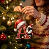 Penguin Letter Christmas Ornament,2D Personalized Initial Hanging ...