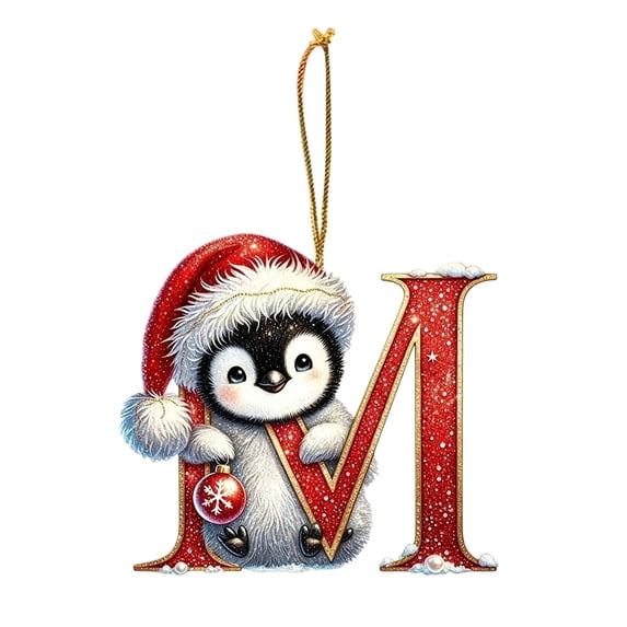 Penguin Letter Christmas Ornament,2D Personalized Initial Hanging Ornament for Christmas Tree,DIY Xmas Decor,Holiday Gift for Family,Friends(M)
