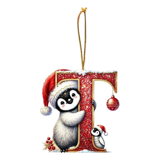 Penguin Letter Christmas Ornament,2D Personalized Initial Hanging Ornament for Christmas Tree,DIY Xmas Decor,Holiday Gift for Family,Friends(T)