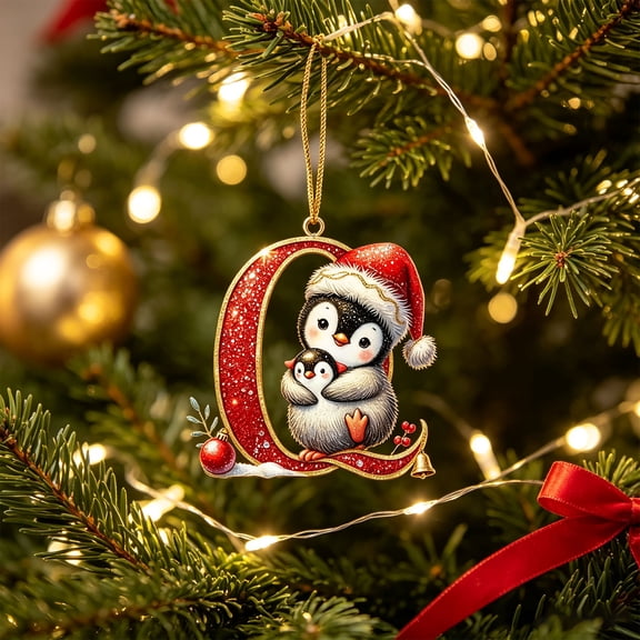 Penguin Letter Christmas Ornaments,Personalized Letter Ornaments for Christmas Tree, Initial Ornament, Letter Ornament for DIY Hanging Xmas Decor, Gift for Family Friends (Q)