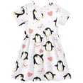 thumbnail image 1 of Penguin Love Pattern Girls Short Sleeve Dress A Line Sun Protection Breathable Comfort Sundress 3T, 1 of 8
