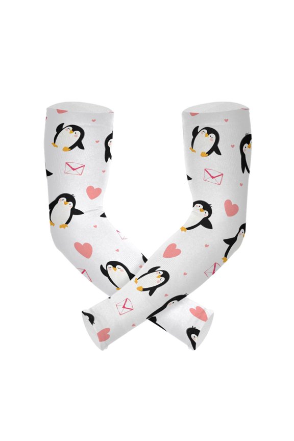 Penguin Love Pattern UV Protection Cooling Arm Sleeves, Compression Sun Sleeves for Men Women Sports
