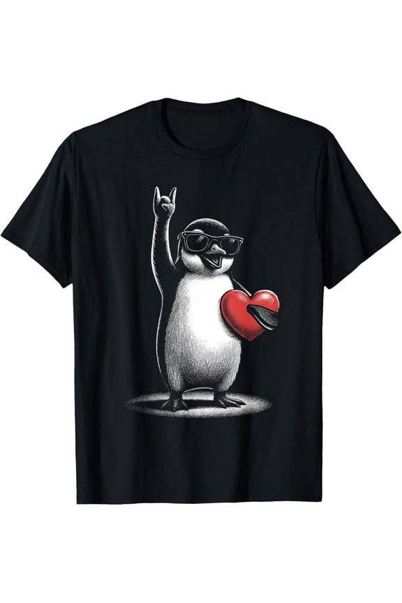 Penguin Love Rock Men Women Funny St. Valentine's T-Shirt