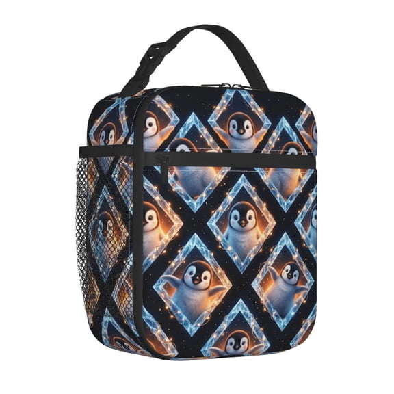 Penguin Lunch Bag, Vibrant Pop Art Animal Patterned Insulated Meal Tote, Reusable Padded Thermal Bento Container, Unique Bird Carrier For Commuter