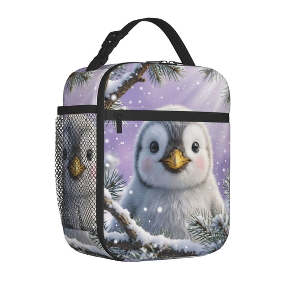 Penguin Lunch Box, Durable Outdoor Winter Theme Insulated Bag, Reusable Thick Lining Thermal Bento Pack, Practical Handheld Container For Camping